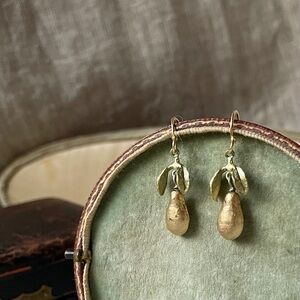 Golden Pear Drop Necklace and Earrings Set Artisanal Jewelry by Michael Michaud